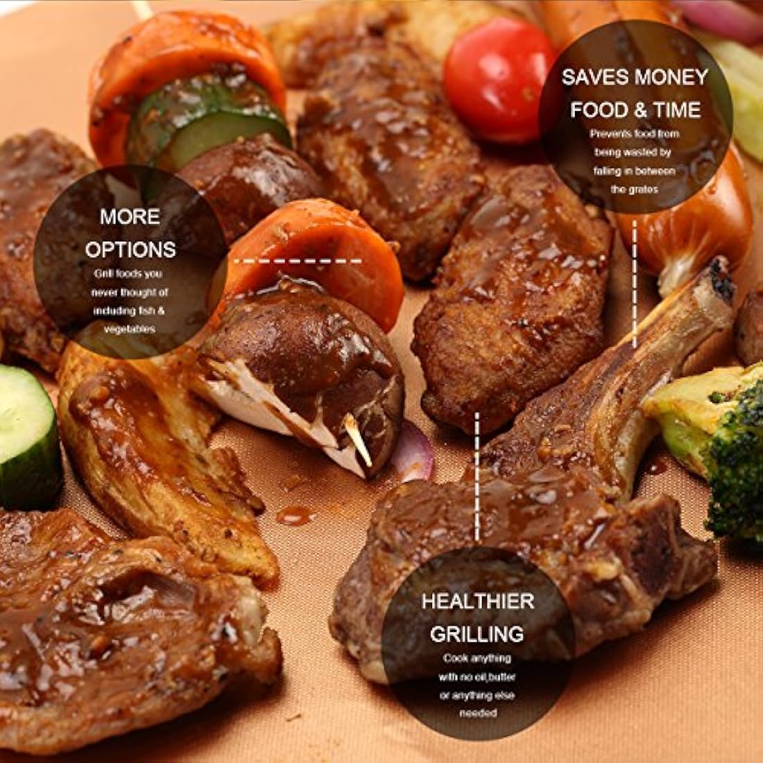 Copper BBQ Grill Mat Set of 6 – Nonstick Reusable Baking Mats