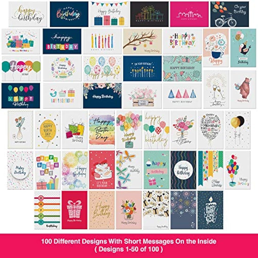 Dessie 100 Bulk Birthday Cards Assortment with Envelopes and Calendar