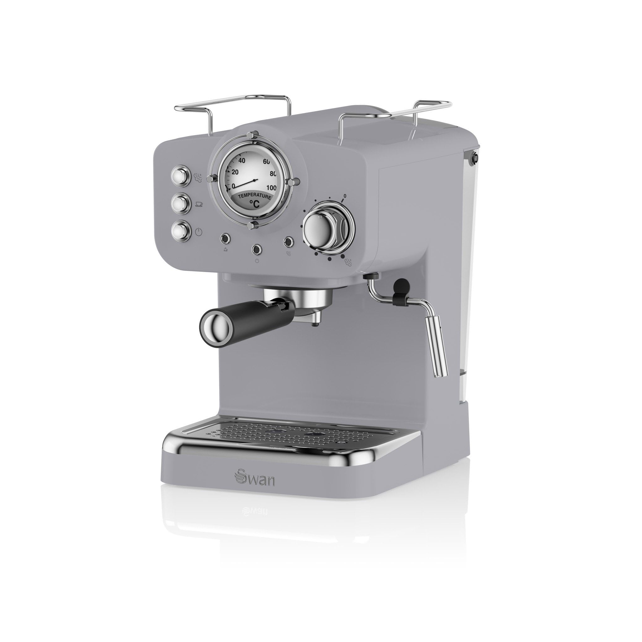 Swan Retro Espresso Coffee Machine with Milk Frother - 1.2L, Retro Grey