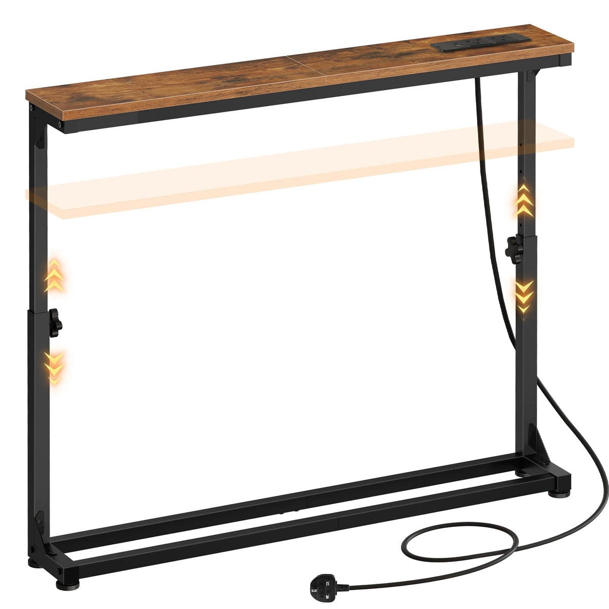 HOOBRO Slim Console Table with Adjustable Height 63.5-83.5 cm, Behind Sofe Table with Charging Station, 100 cm Narrow Console Table for Hallway