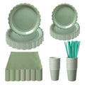 PHUNAT Sage Green Party Tableware Set | 125PC Flower Paper Plates & Cups