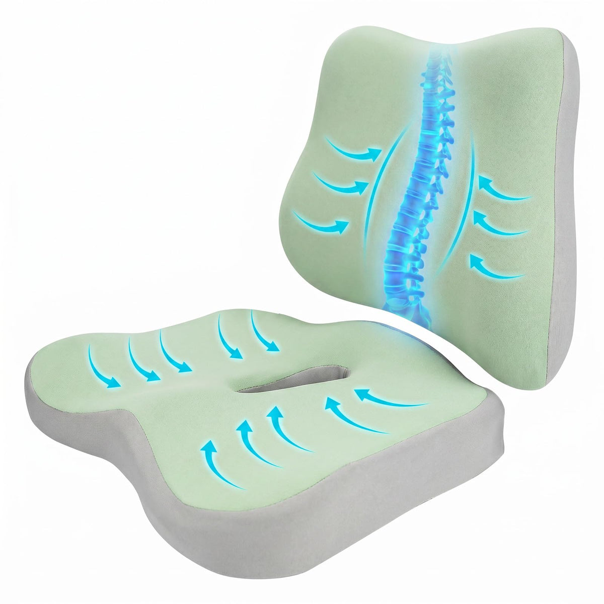 Seat Cushion and Lumbar Support - Memory Foam Chair Cushion and Back Support for Tailbone & Back Pain Relief Ergonomic Coccyx Cushion for Home Office - image 1