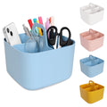 Minicoco Stackable Desk Organiser – 4 Compartment Plastic Caddy (Blue)
