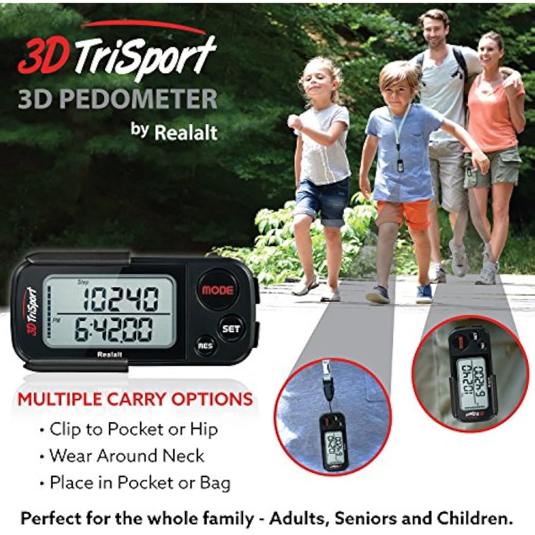 3DTriSport 3D Pedometer – Accurate Step Counter with 30-Day Memory
