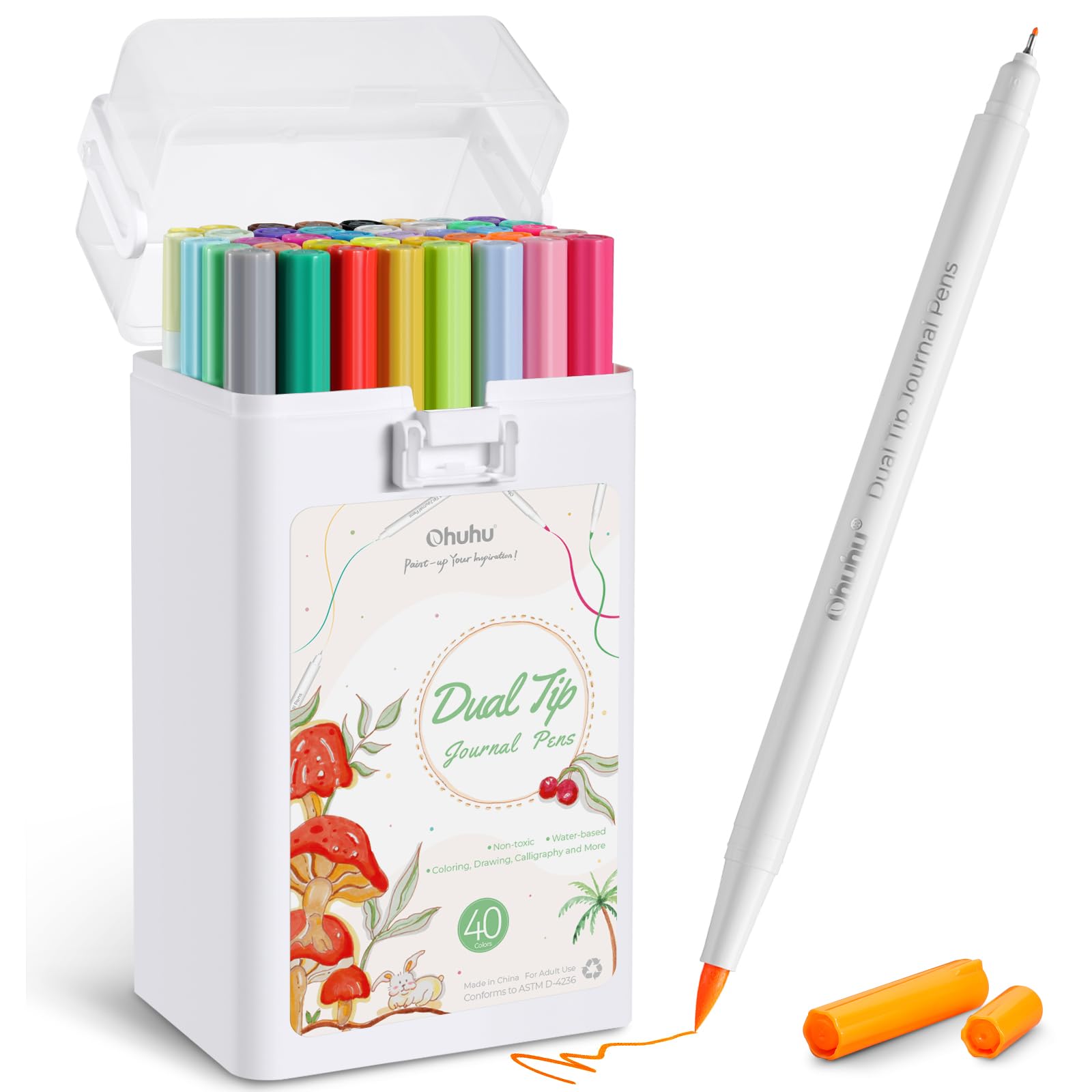 Ohuhu Dual Tip Brush & Fineliner Art Markers | 40 Water-Based Colors