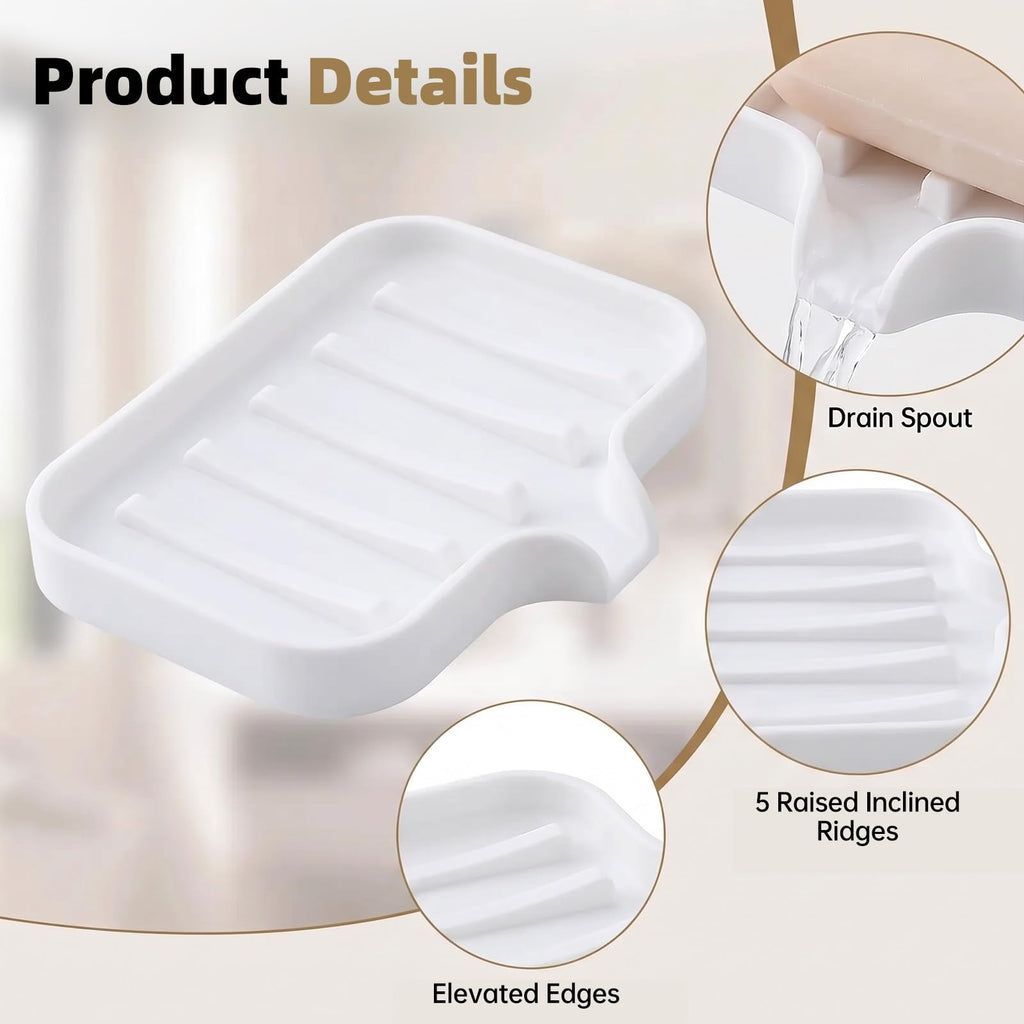 Gurwen 2 Pcs Silicone Soap Dish with Drainage for Bathroom, White