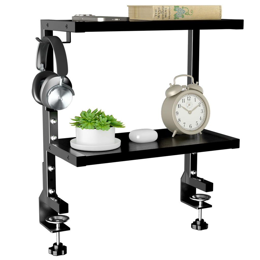 PUTORSEN 2-Tier Clamp-On Desk Shelf | Adjustable Height Organizer, Black