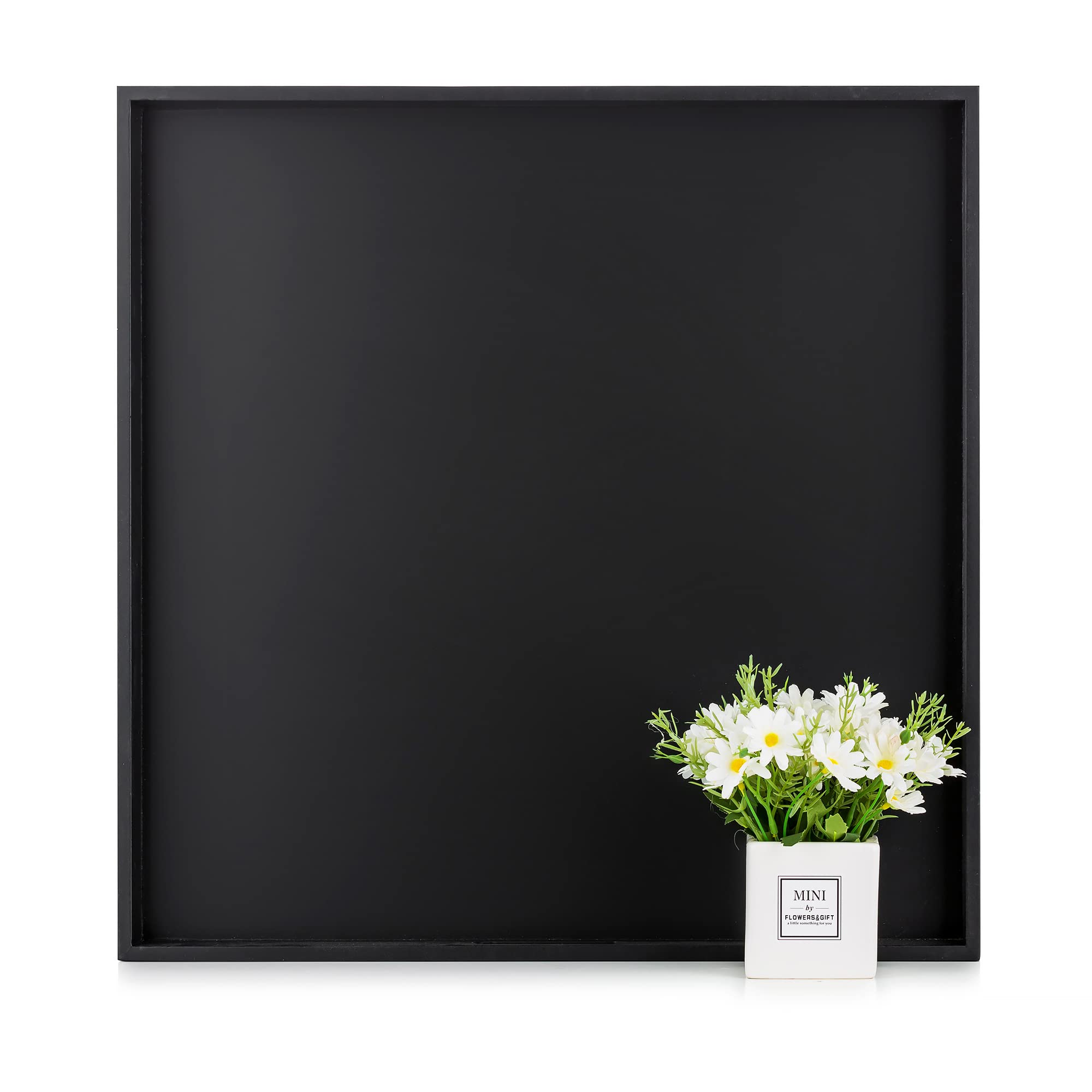 Hanobe 20" Square Ottoman Tray – Large Black Wood Decorative Serving Tray