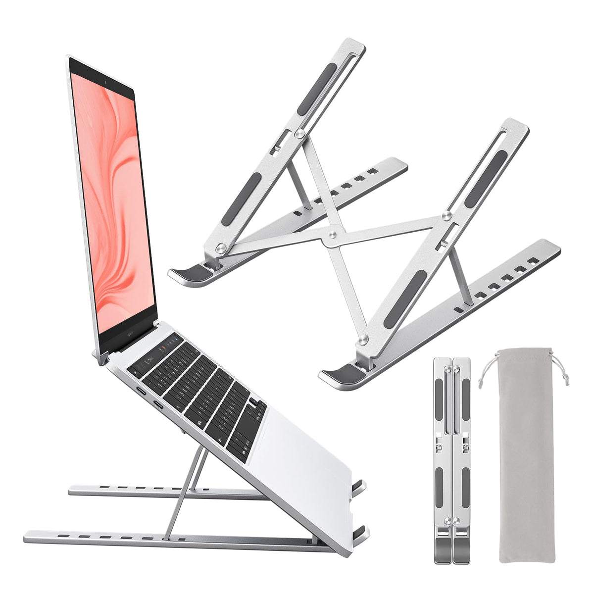 Sopholid Laptop Stand for Desk, Aluminum Metal MacBook Stand，Computer Riser for Desk, Portable Foldable Adjustable Notebook Holder