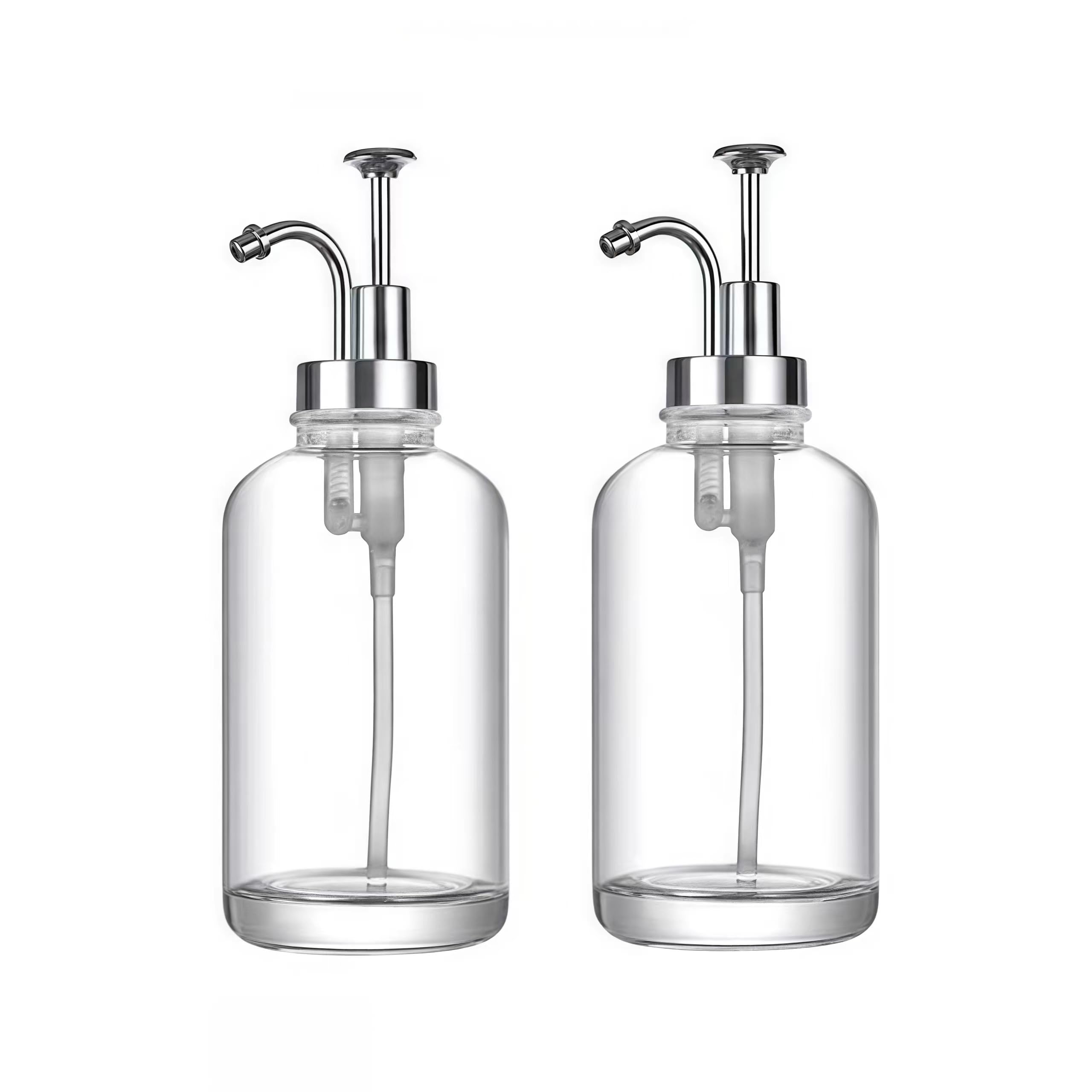 Jolof Store 2-Pack Glass Coffee Syrup Dispenser - 17oz Silver Pump