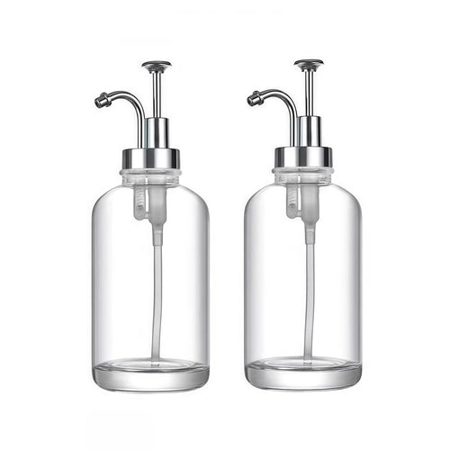 Jolof Store 2-Pack Glass Coffee Syrup Dispenser - 17oz Silver Pump