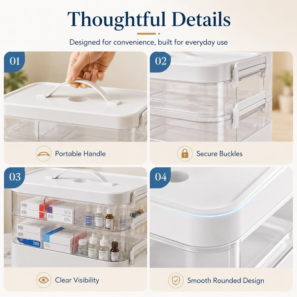 Kryndle Medicine Storage Box, 3 Layer Medicine Box with Compartments - image 3