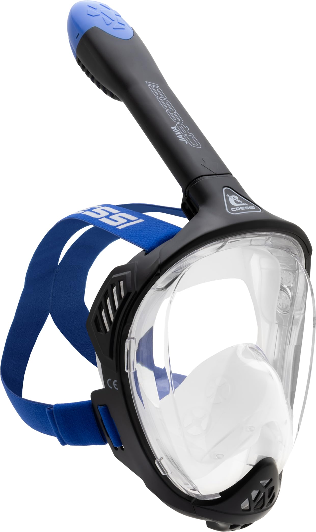 Cressi Java Full Face Snorkel Mask | Anti-Fog Silicone - Black/Blue L/XL
