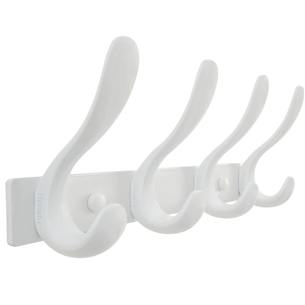 HONSKY Wall Coat Rack, Towel Rack,Metal Wall Coat Hanger with 4 Double Hooks 8 Hook, for Hanging Coat, Hat, Bag, in Hallway Entryway, White - image 1