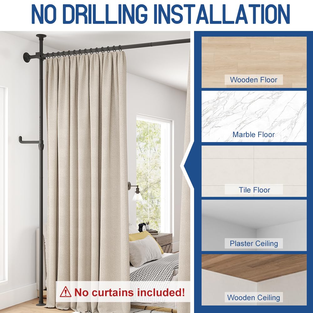 KELIXU Room Divider Curtain Rod No Drilling, 4-10ft W x 4-10ft H Room Partition with Hanging Hooks, Floor to Ceiling Divider for Room Separation - image 5