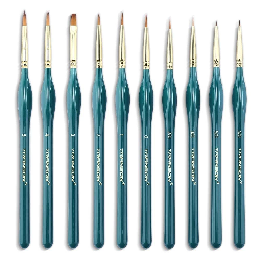 Transon 10pcs Fine Detail Miniature Paint Brush Set for Acrylic - Green