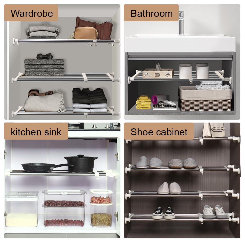 Hershii Adjustable Wardrobe Tension Shelf | Expandable Closet Organizer
