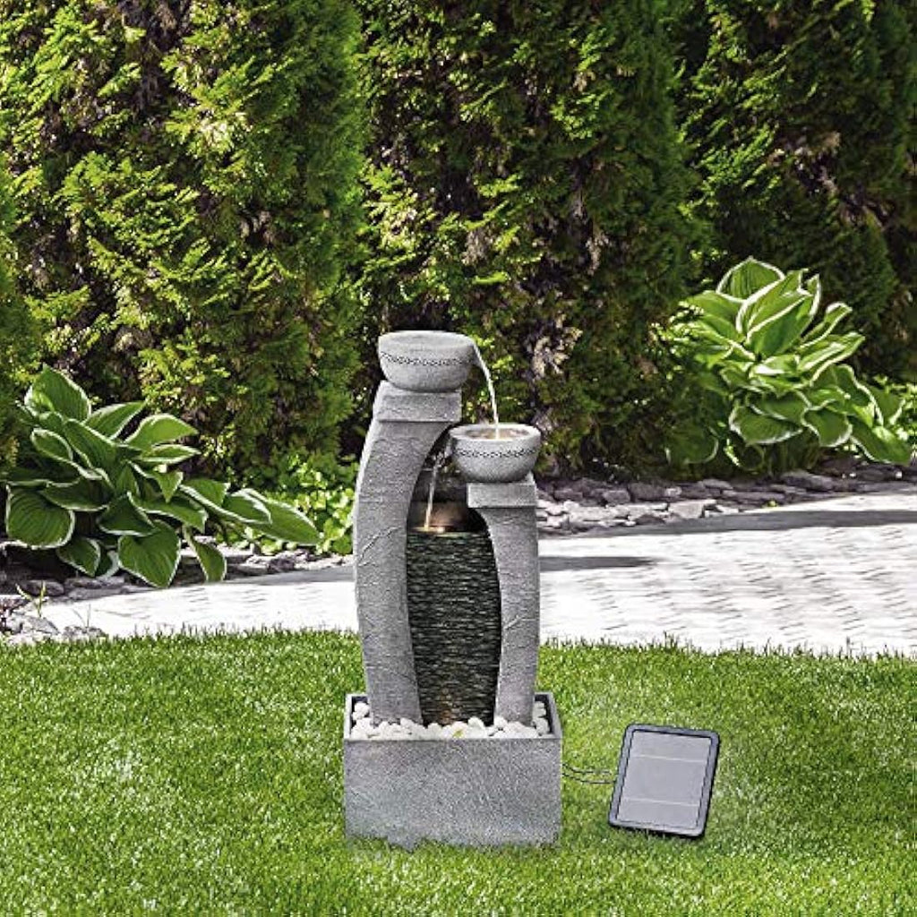 Teamson Home Solar Water Fountain – 3-Tier Grey Polyresin Garden Feature