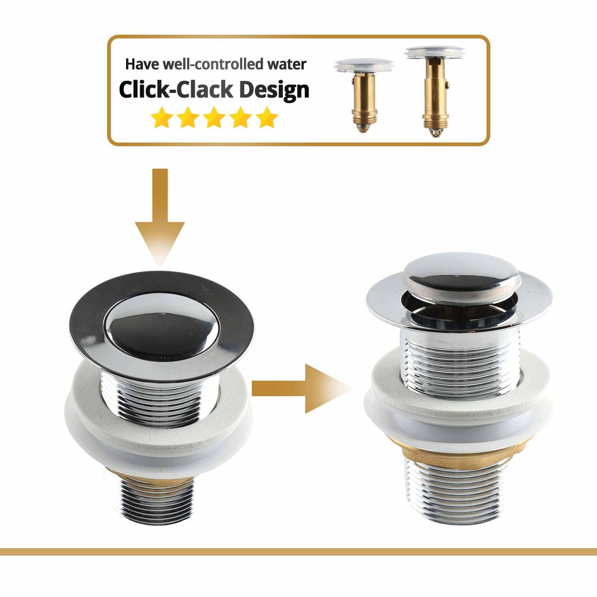38mm Pop Up Sink Plug Replacement, Brass Bathroom Basin Drain Stopper, Universal Pop Up Basin Plug for UK Bathroom Sink Waste 1 Pack - image 5