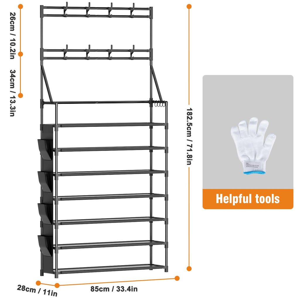 OYREL 7 Tier Shoe Rack with 8 Hooks & 4 Side Pockets for 28-35 Pairs Shoes - image 3