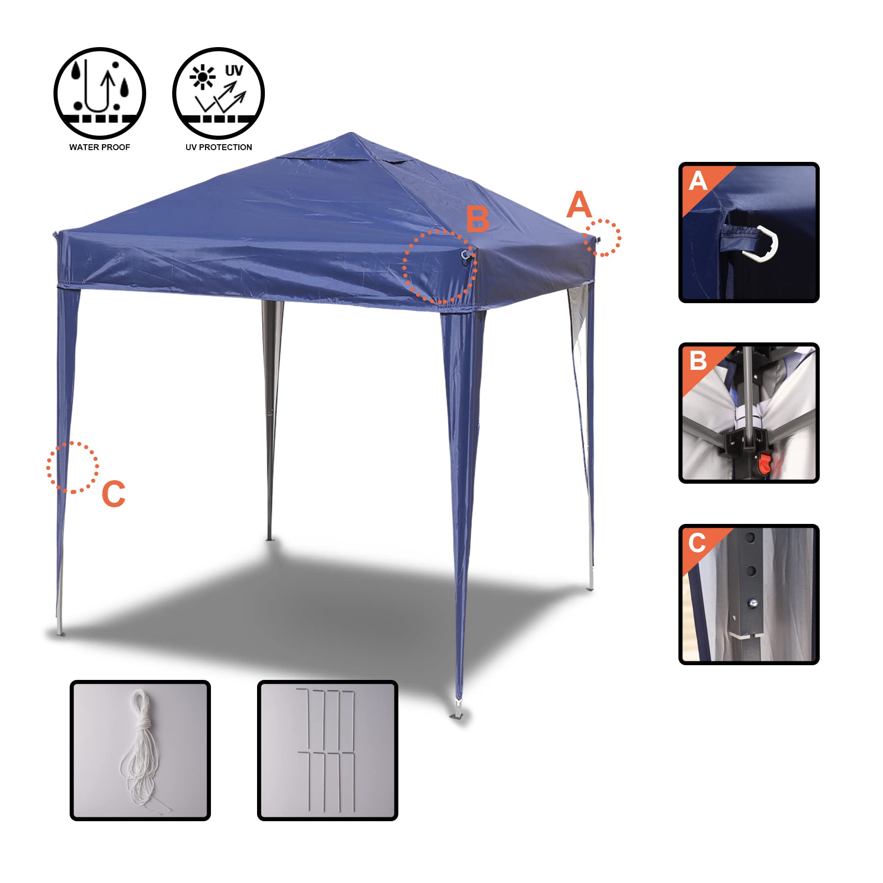 SANHENG Pop Up Gazebo – 3x3m Heavy Duty Waterproof Outdoor Canopy, Blue