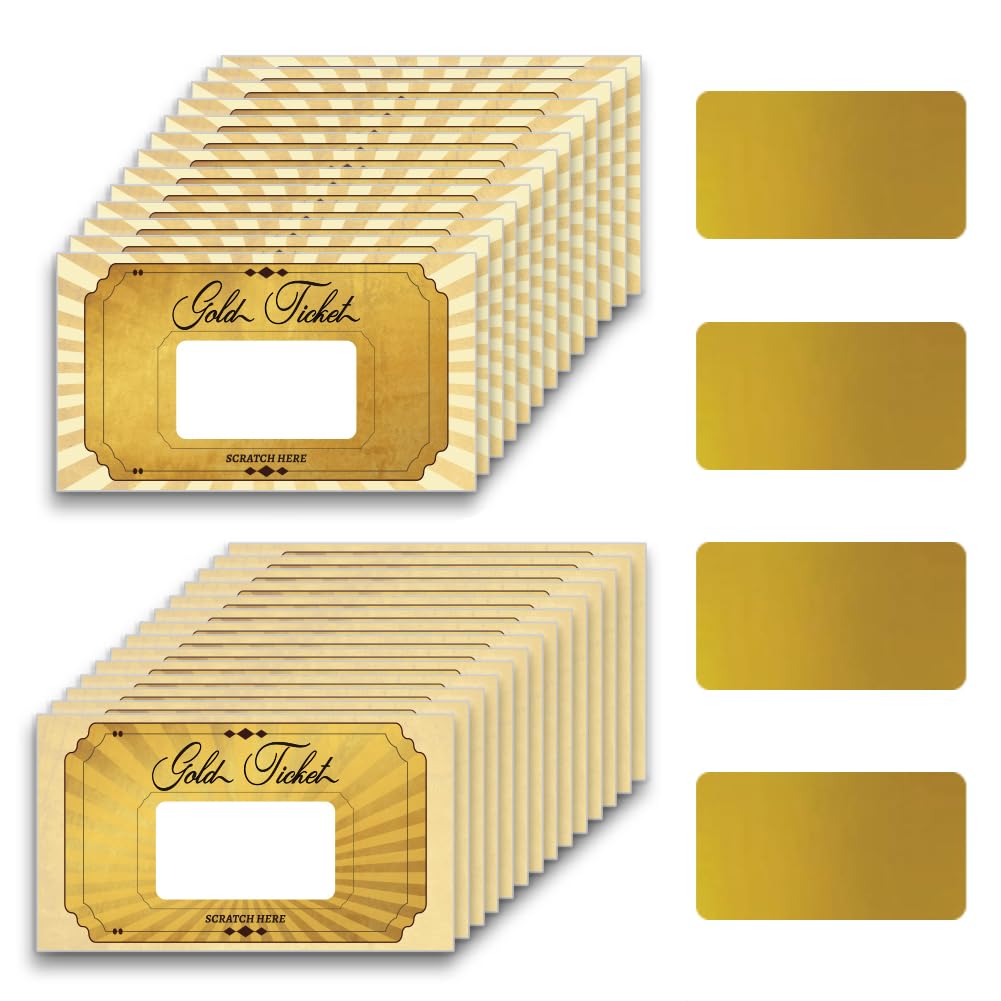 PLIGREAT 120pc Gold Ticket Scratch Off Cards – DIY Blank Gift Coupons
