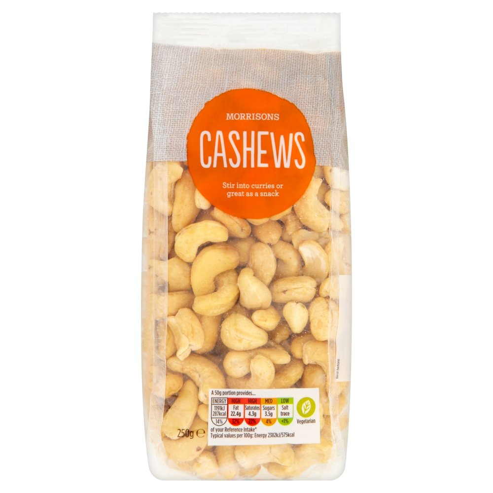 Morrisons Cashew Nuts – 250g Protein Rich Healthy Snacks (Pack of 6)