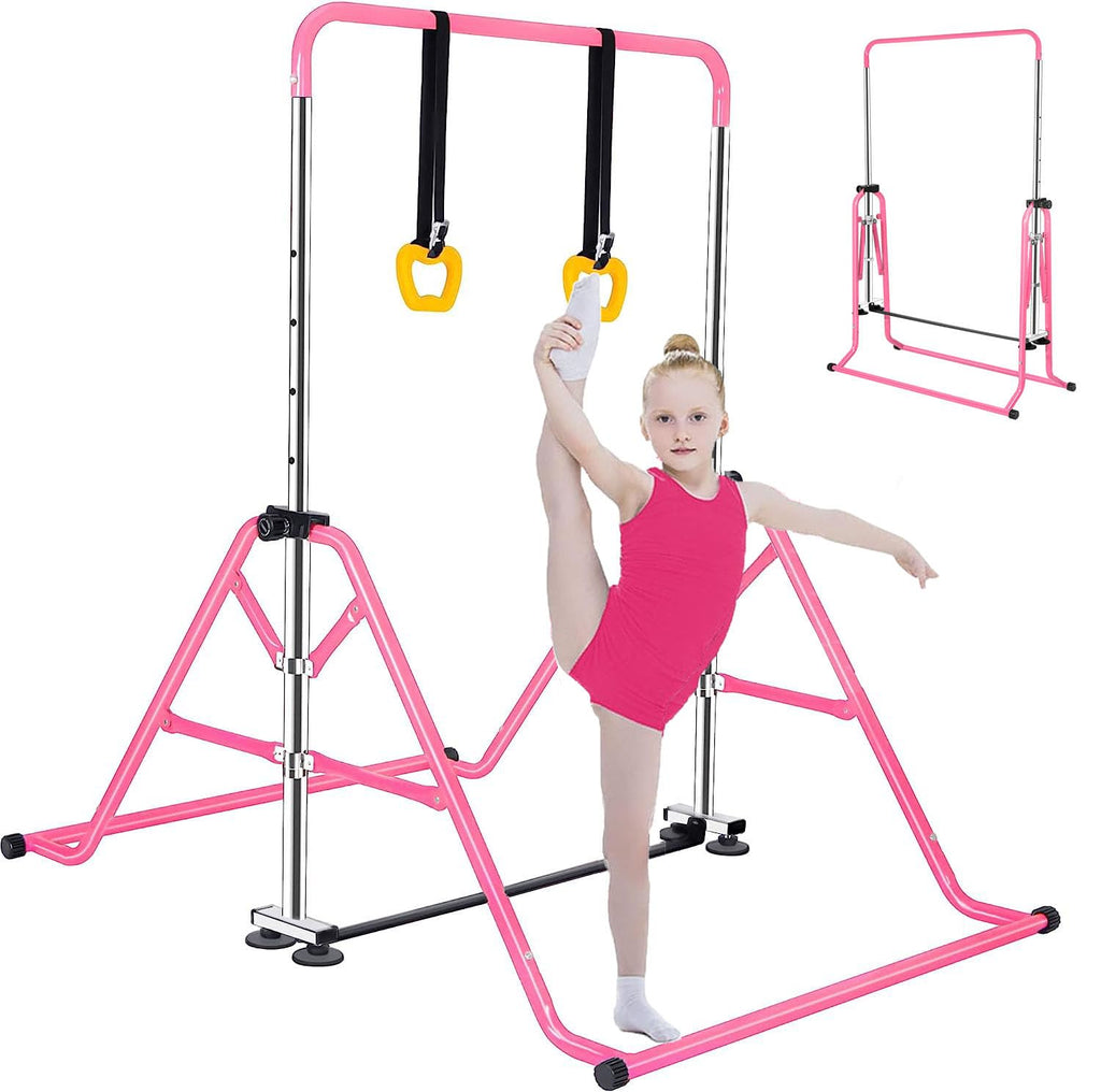 FCOUMY Kids Gymnastics Bar – Folding Adjustable Junior Kip Bar for Home