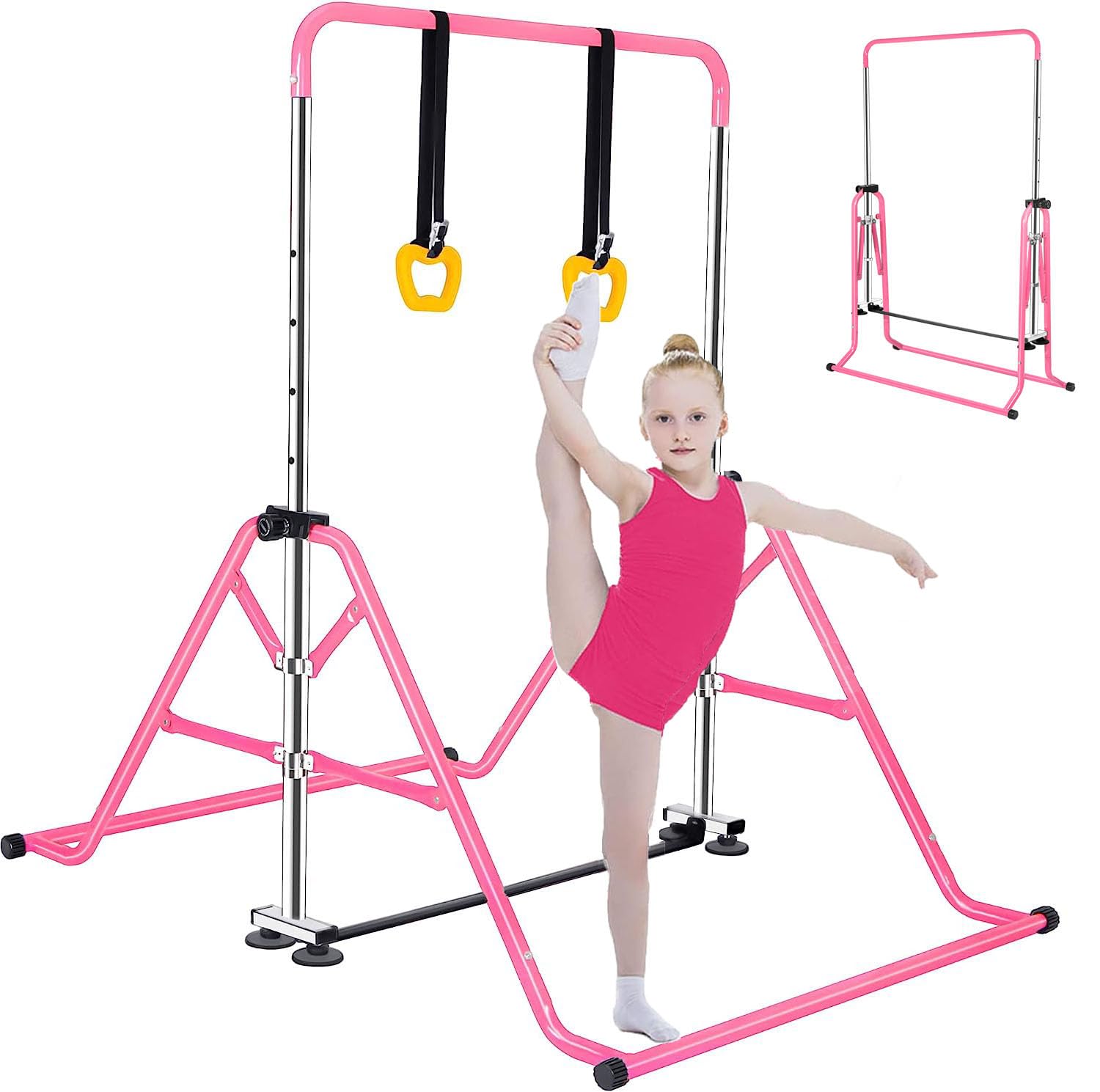 FCOUMY Kids Gymnastics Bar – Folding Adjustable Junior Kip Bar for Home