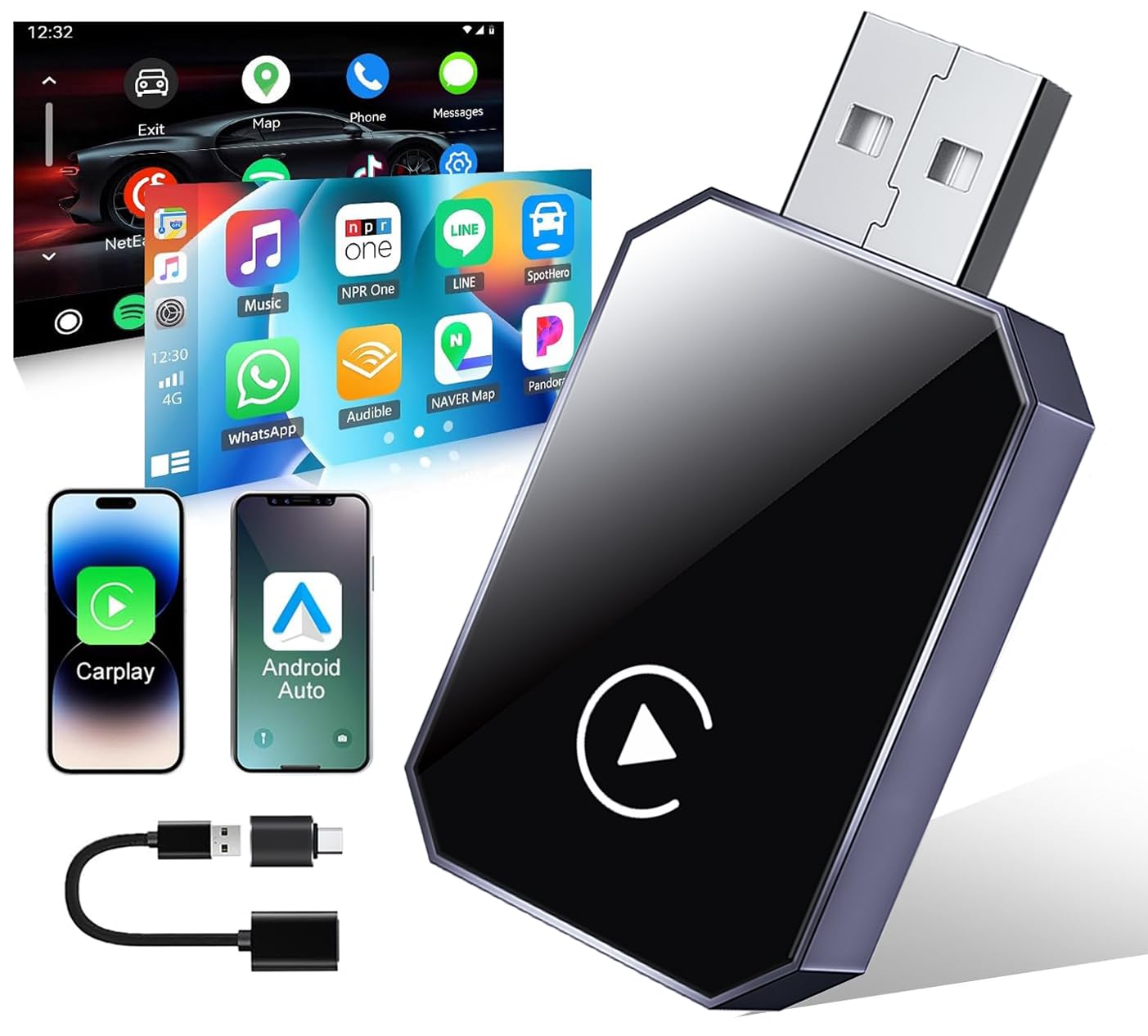 2-in-1 Wireless CarPlay & Android Auto Adapter – 2025 Upgrade