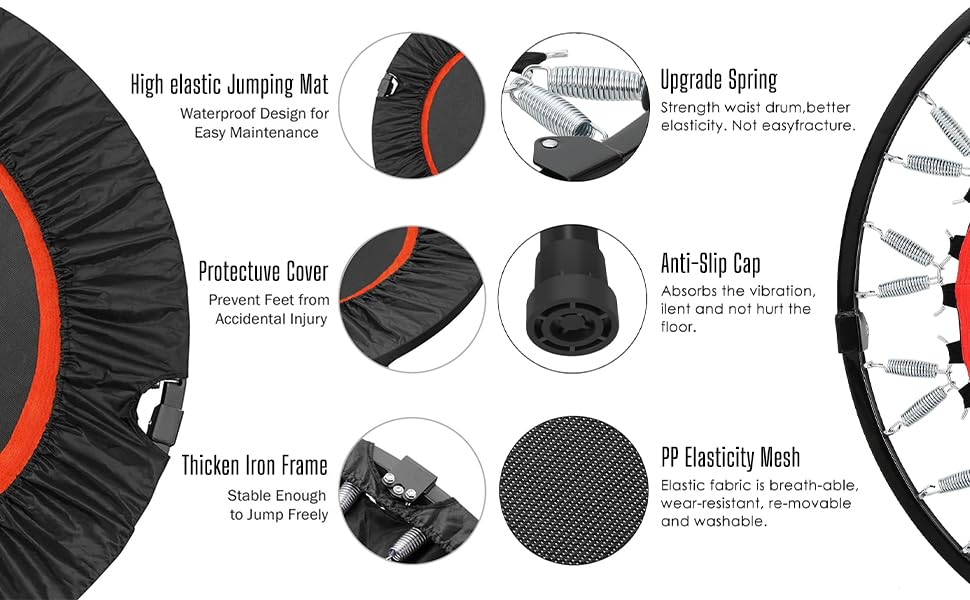 FK Sports 48" Foldable Mini Fitness Trampoline with T-Bar Handle
