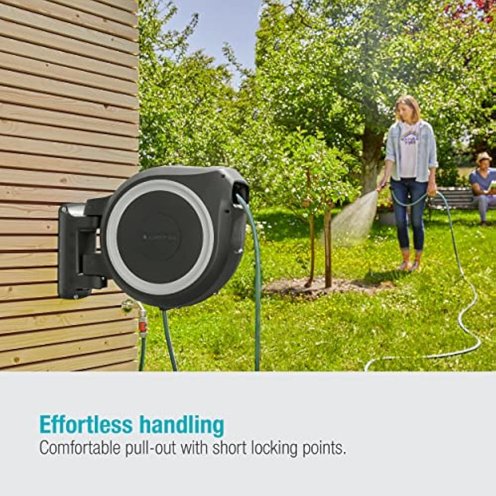 Gardena RollUp L Wall-Mounted Hose Box | 30m Retractable Reel - White