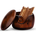 Bamboo Yarn Bowl with Lid and 12-Piece Crochet Hook Set