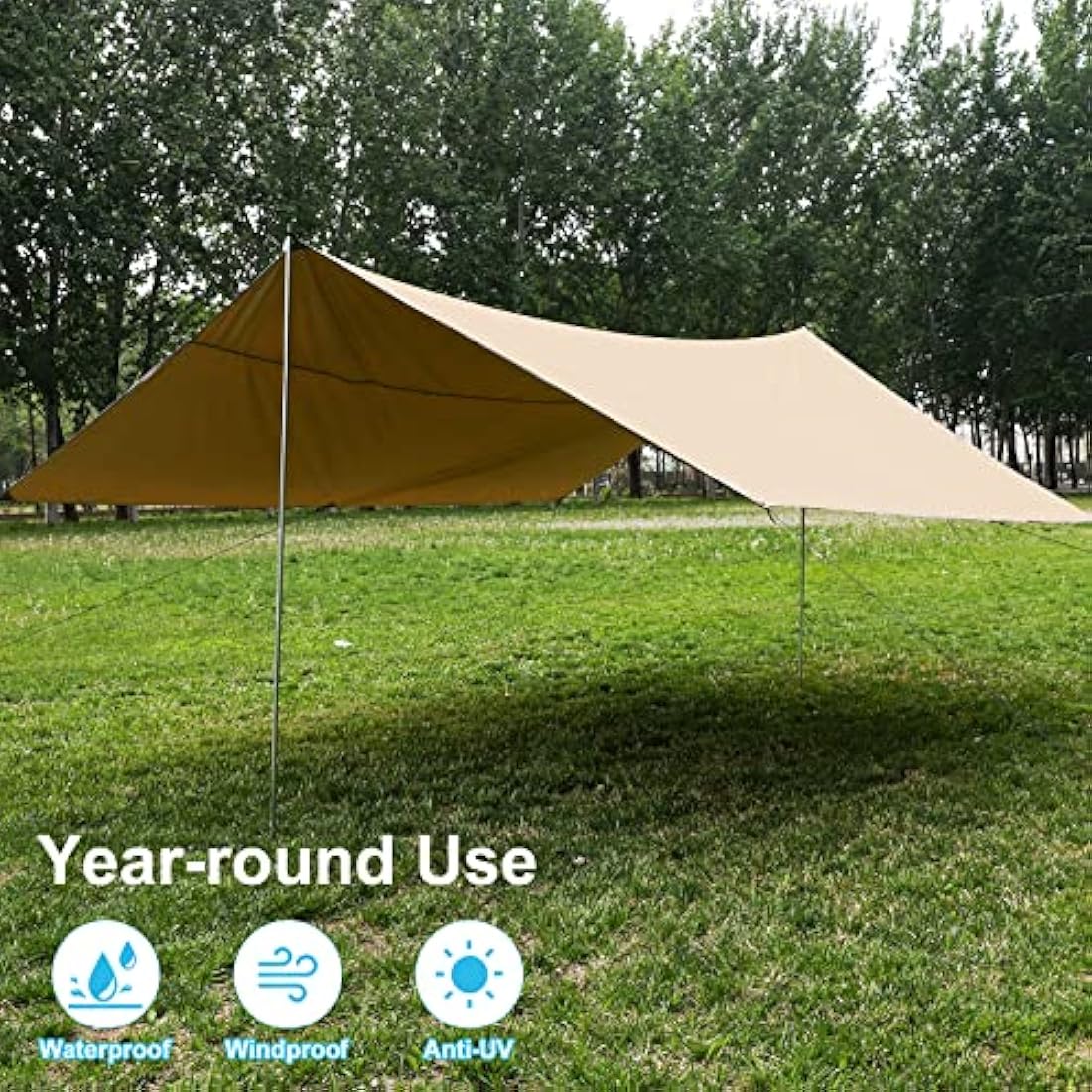 WADEO 10x12FT Waterproof Camping Tarp | Heavy-Duty Shelter with Poles