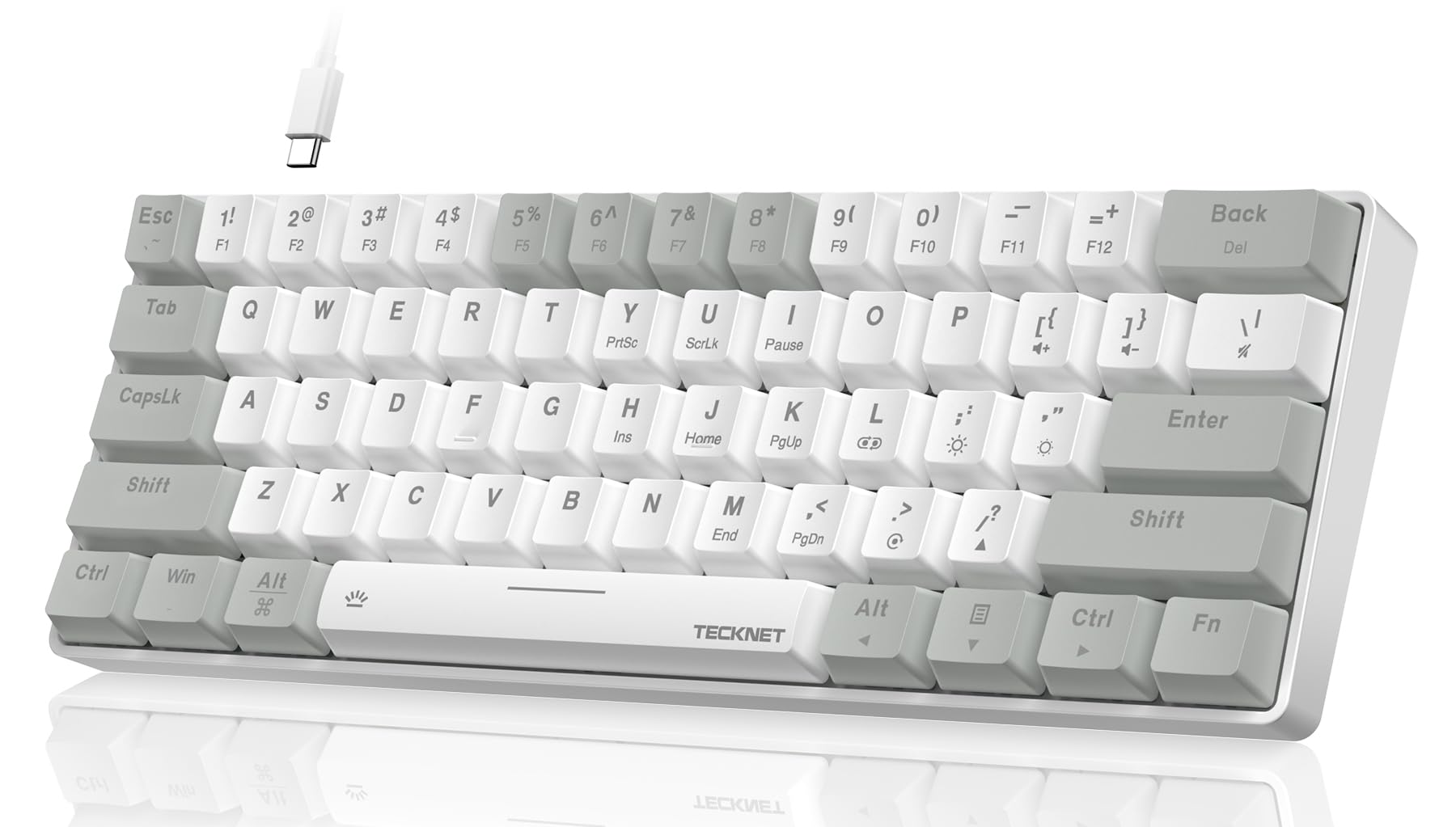 TECKNET 60% Mechanical Gaming Keyboard – RGB Backlit 61 Keys, Grey/White