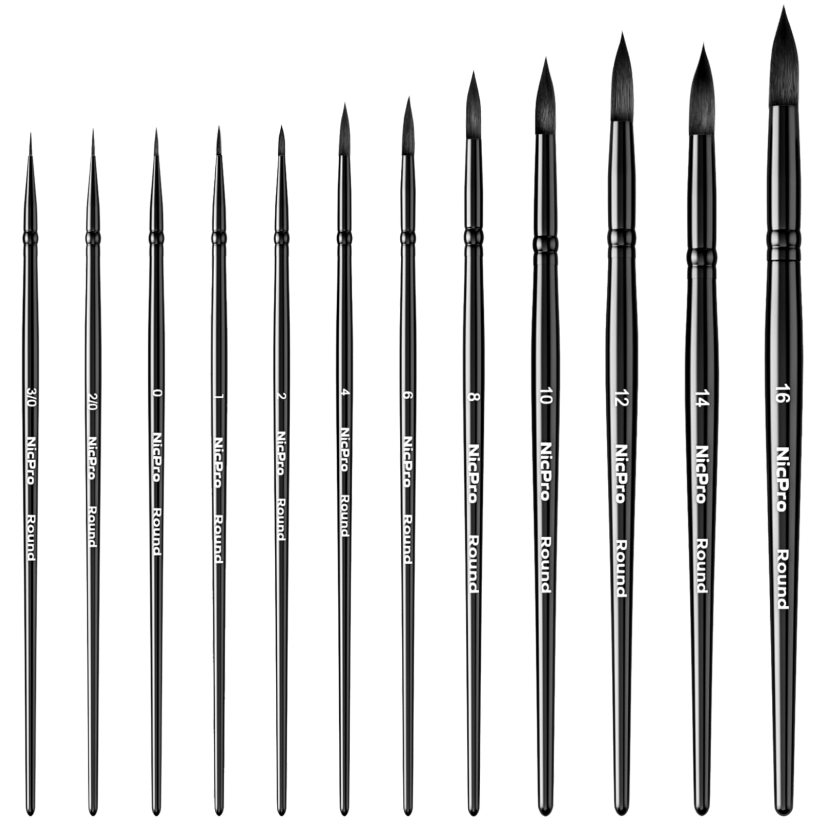 Nicpro 12pc Watercolor Paint Brush Set | Synthetic Squirrel Round Tips