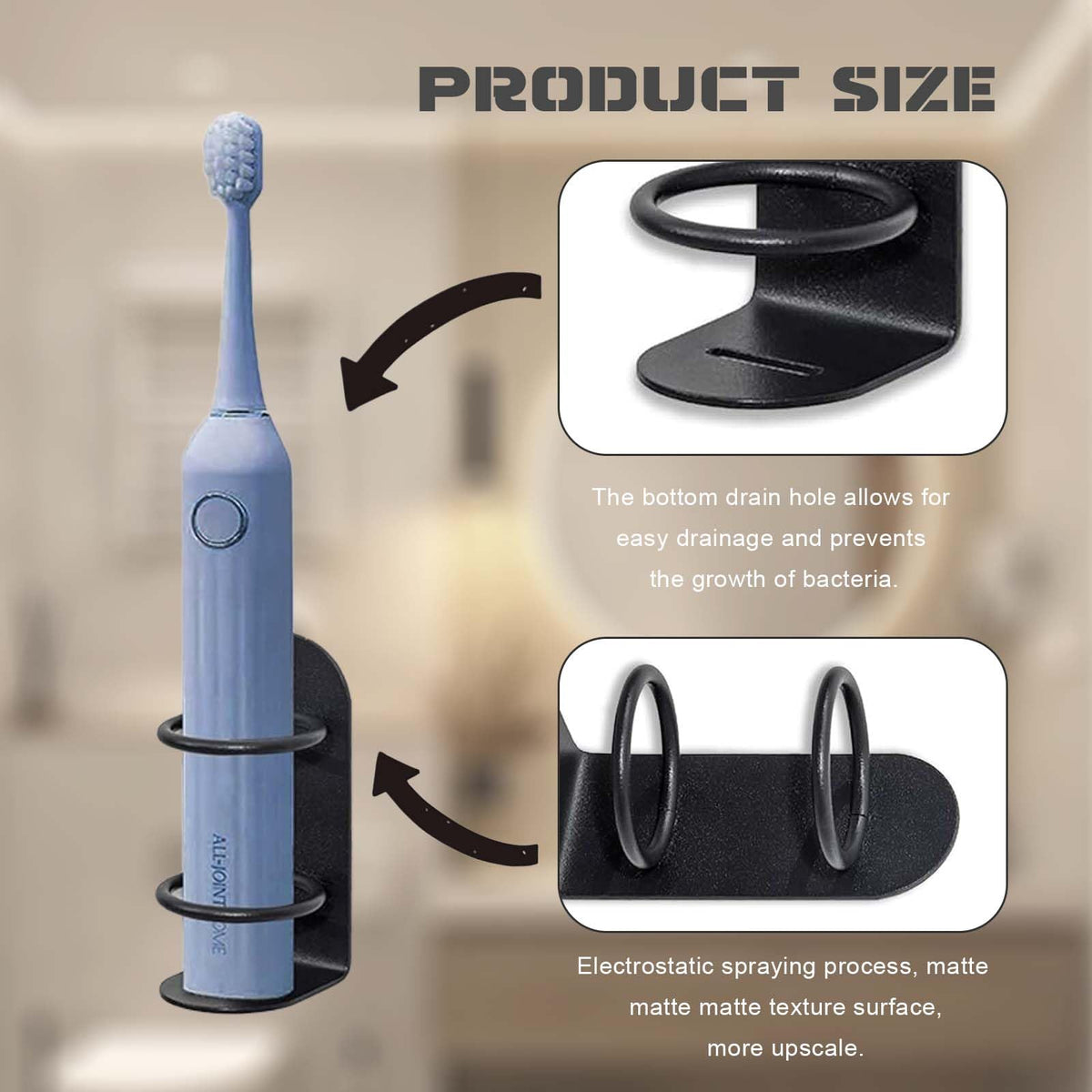 2 Packs Electric Toothbrush Holder, Wall Mounted, Self-Adhesive, Stick On The Wall For Bathroom, Non-Drilling Black