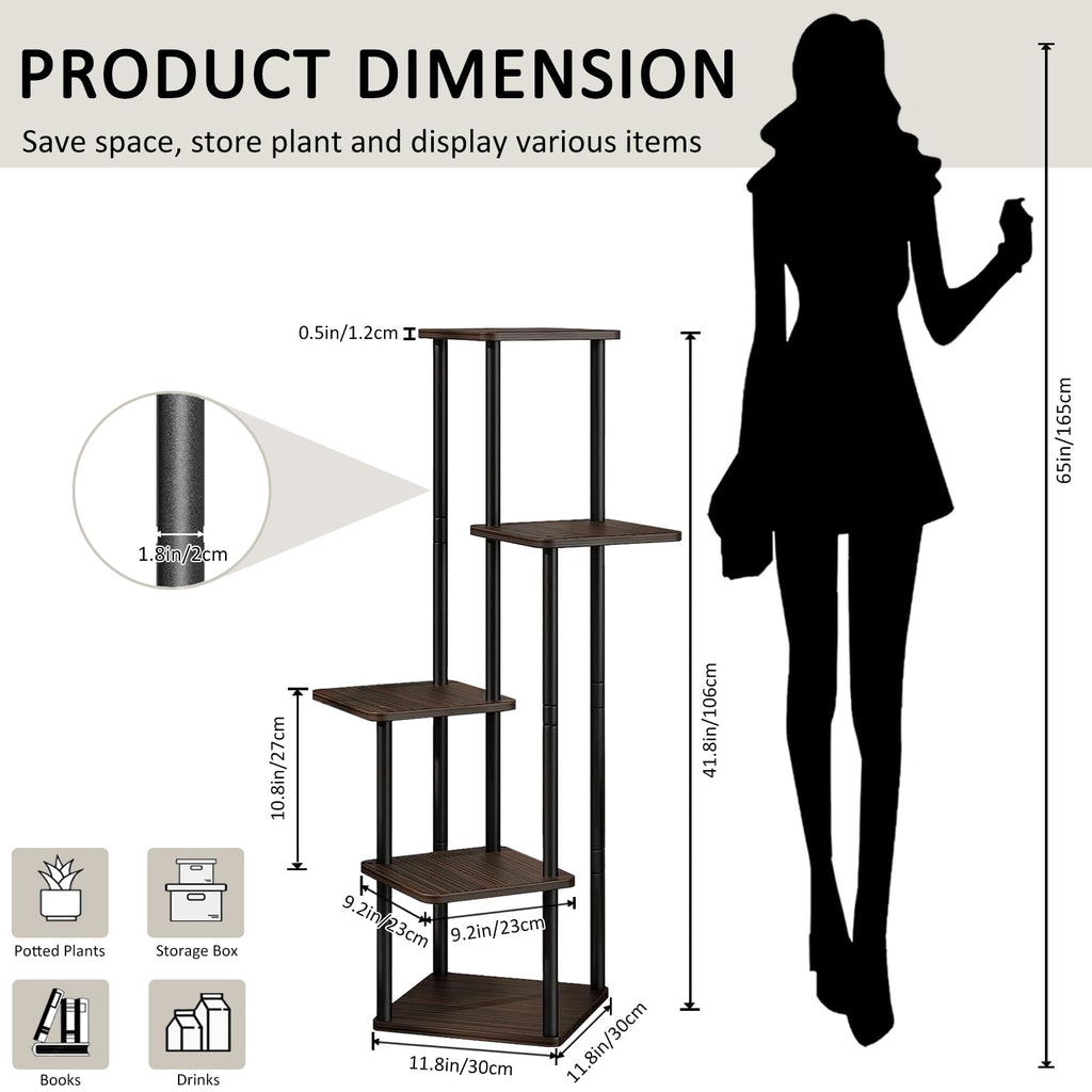 VASZOLA 5 Tier Wood Plant Stand – Tall Metal Indoor Outdoor Rack