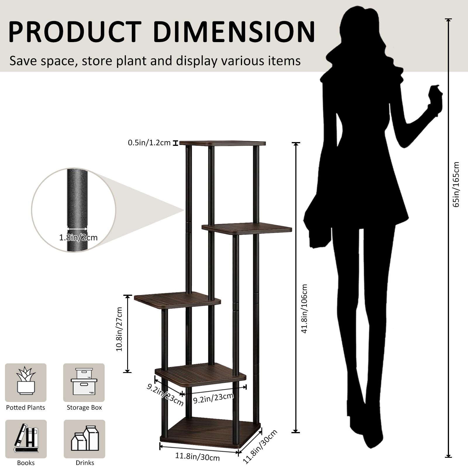VASZOLA 5 Tier Wood Plant Stand – Tall Metal Indoor Outdoor Rack