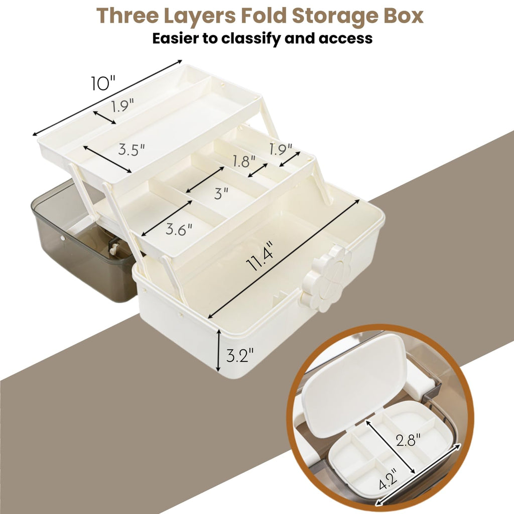 ZOOFOX 3 Layer Multipurpose Dividing Storage Box, Plastic Craft Storage Boxes with Compartments, Folding Tool Box Organizer with 2 Trays - image 2