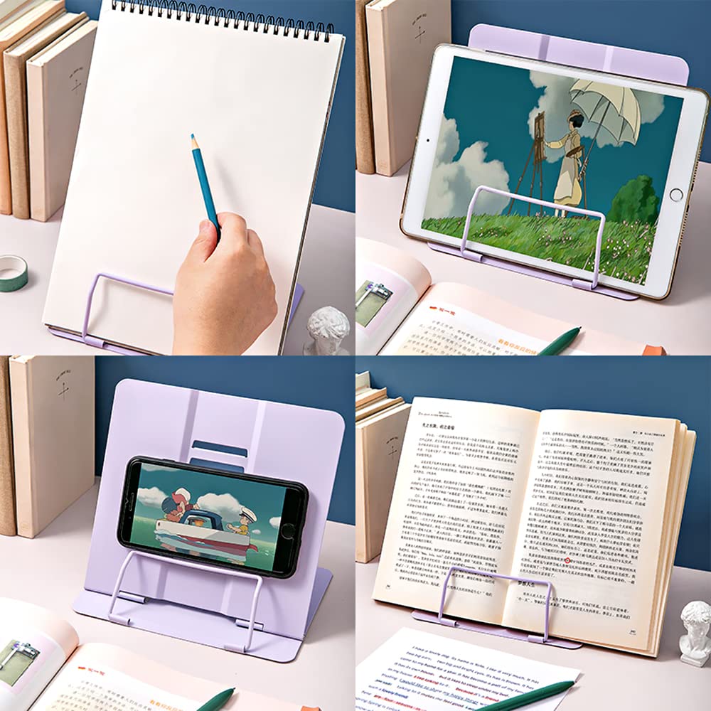 Book Stand, Multifunctional Metal Book Holder for Reading Purple - image 5