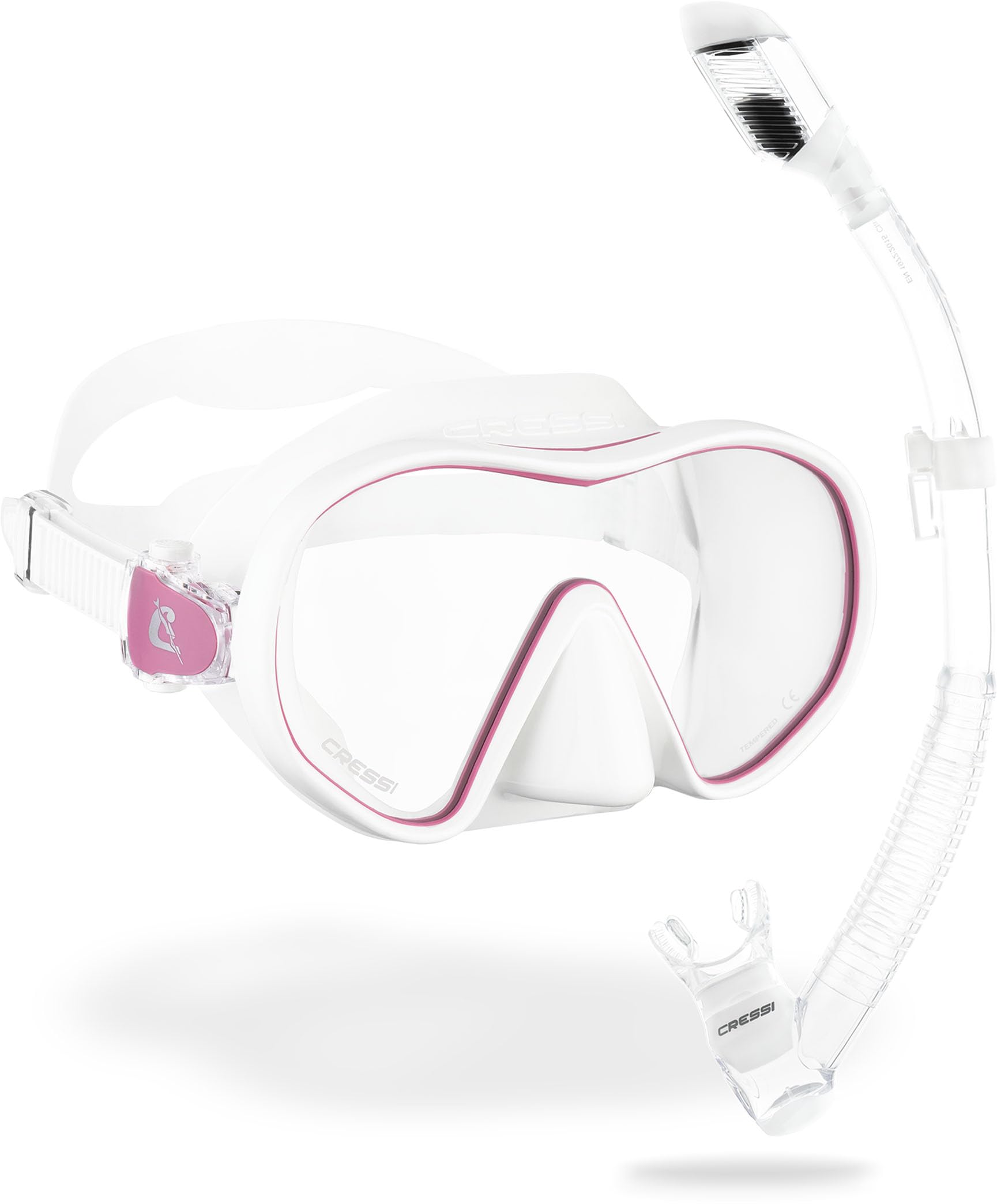 Cressi F-Dual Mask & Supernova Dry Snorkel Set – White Pink/Clear