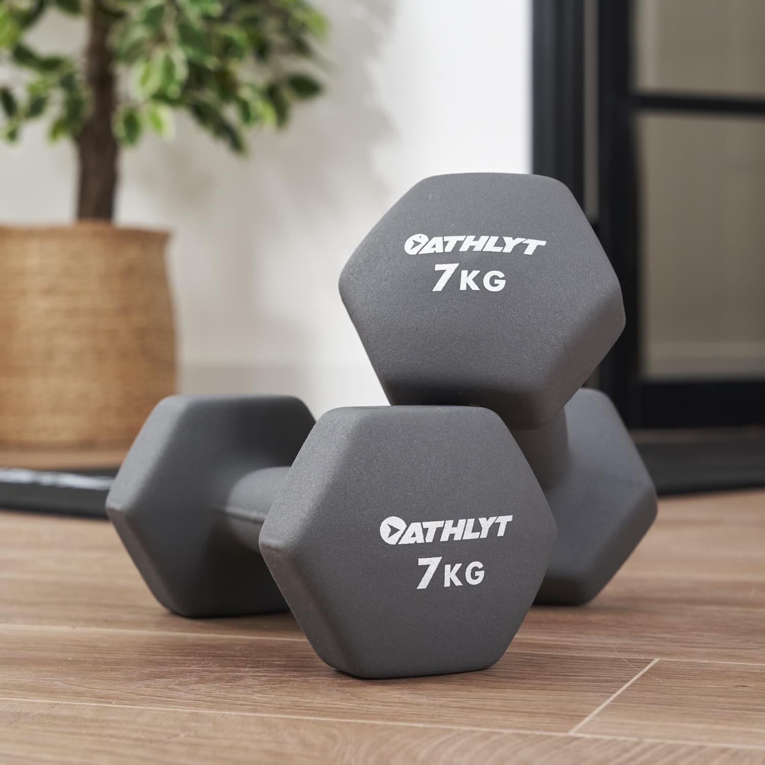 Athlyt Neoprene Dumbbells – 2 x 7kg Hexagonal Weights for Home Gym