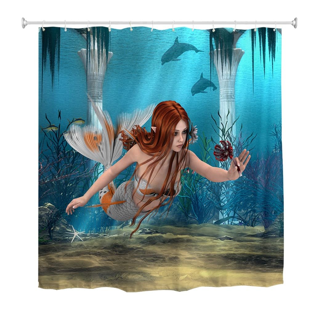 Goodbath Mermaid Ocean Shower Curtain | Waterproof Polyester – 180x200cm