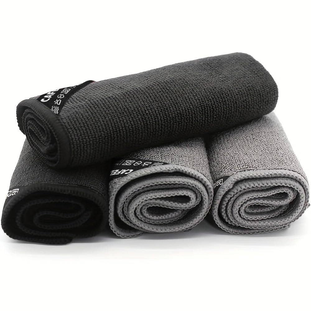 Uong 4-Piece Antibacterial Microfiber Barista Towel Set – Black & Grey