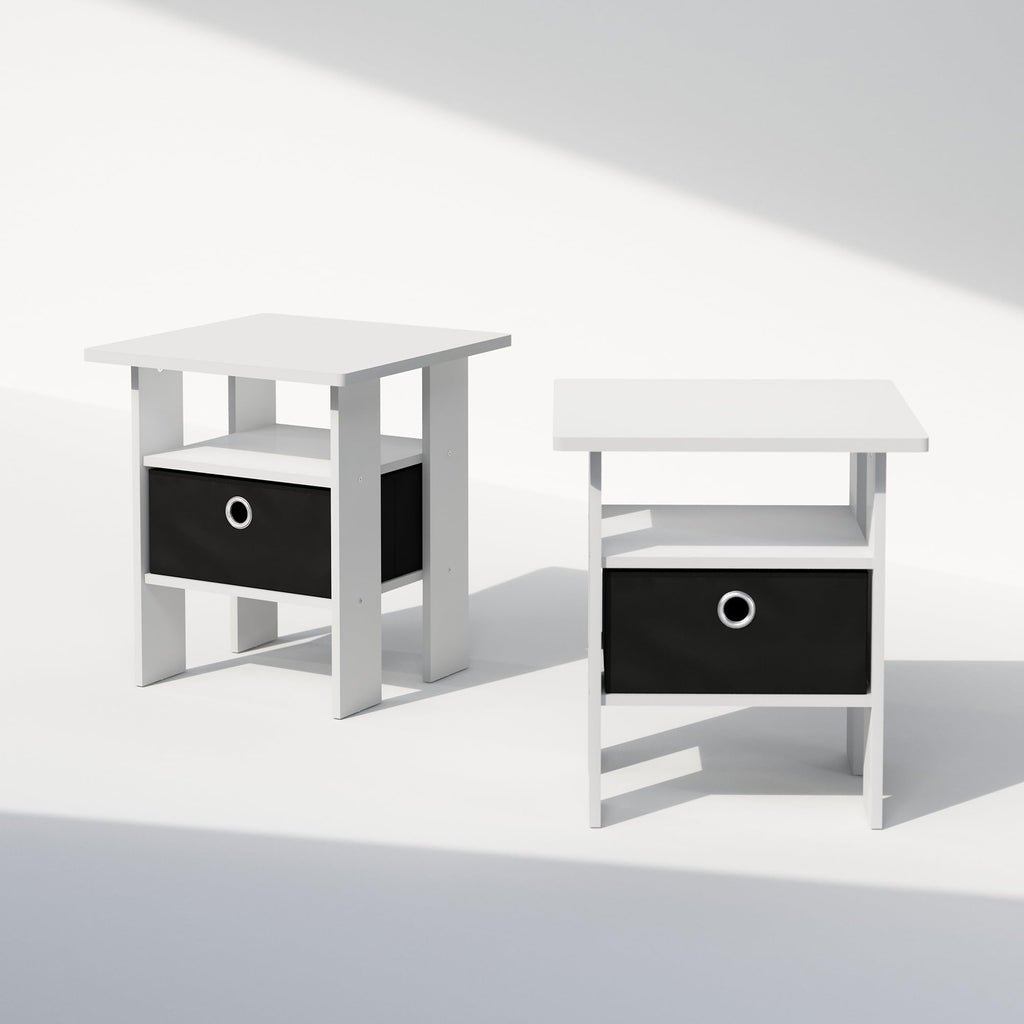Furinno TIDUR Set of 2, Bedside Table with Storage Bin, White