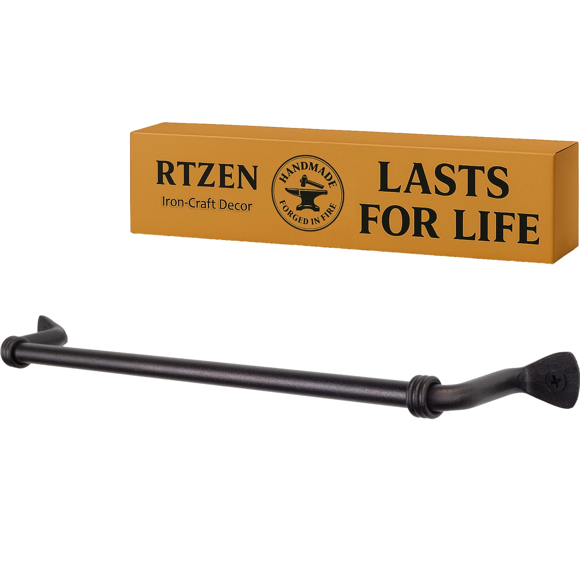 RTZEN Hand Towel Holder – Matte Black Wrought Iron Farmhouse Towel Bar