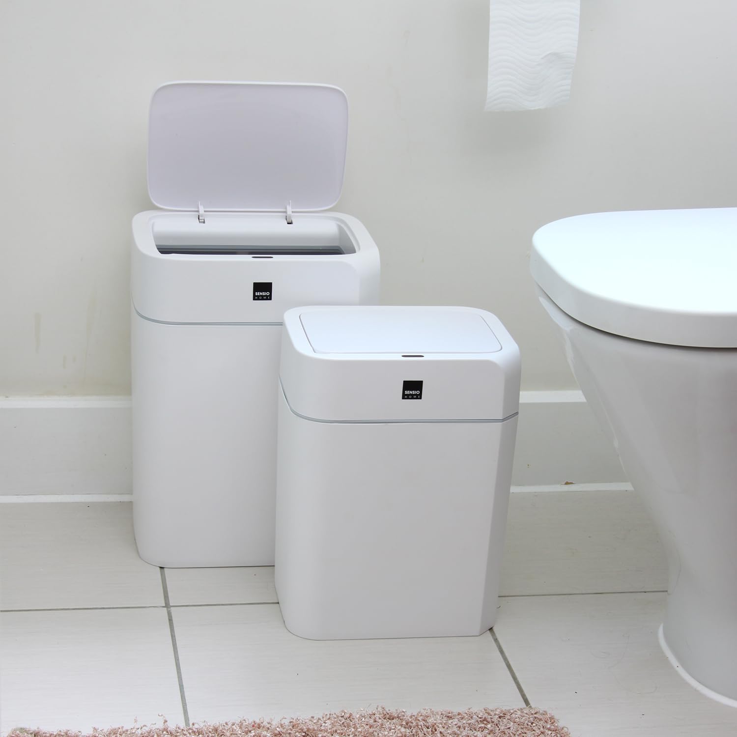 Sensio Home 2-Pack Waterproof Motion Sensor Trash Cans (12L & 16L) - White