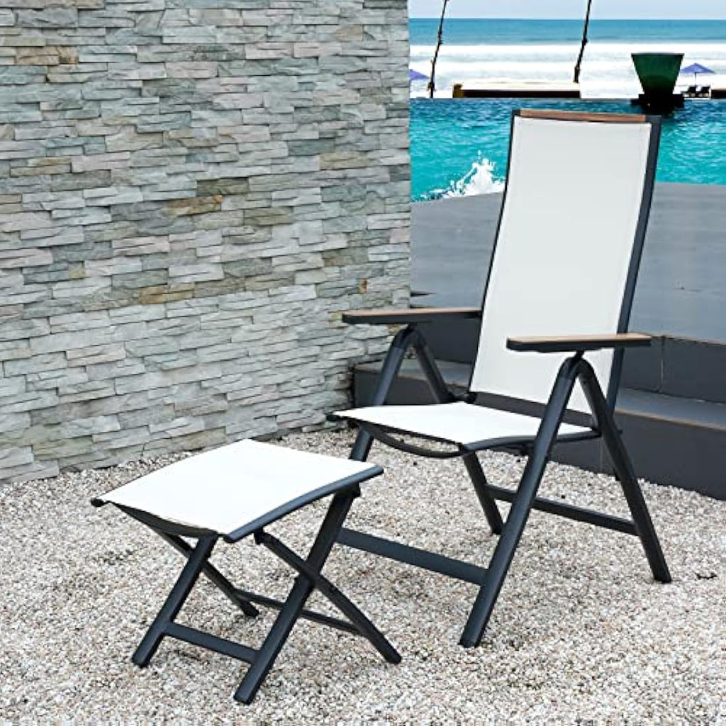 Jolof Store Aluminum Folding Garden Chairs - 6-Position High Back, Set of 2