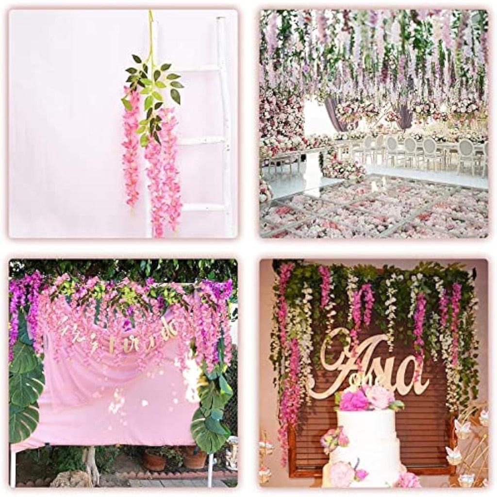 12pc Artificial Wisteria Vine Hanging Silk Flower Garland – Pink